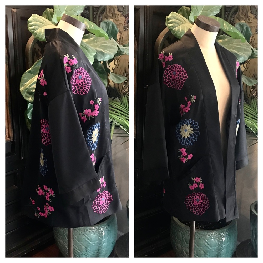 Cosima embroidered satin kimono jacket cover up - Picture 6 of 8
